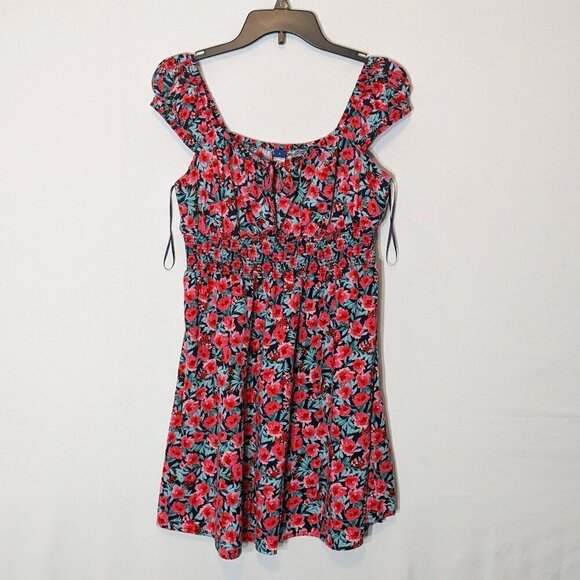 OLD NAVY, Pink Floral Boho Peasant Sleeveless Smocked Mini Dress; Size S - Picture 1 of 5